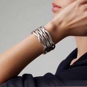 Lucky Brand Silver Tone Twisted Open Cuff Bracelet Modern Metallics